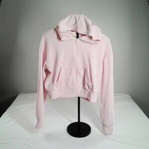No Boundaries Pink Velour Zip Hoodie Juniors S (4–6) Cropped Soft Stretch